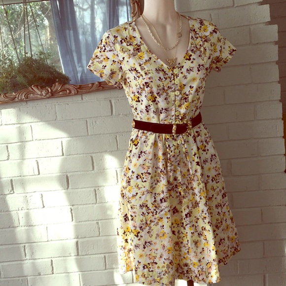 Shade Dresses & Skirts - Retro WWII shade cotton blend Yellow print dress 2